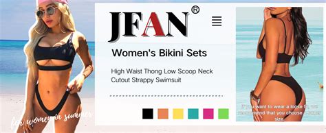 JFAN Women S Bikini Sets High Waist Thong Low Scoop Neck Cutout Strappy