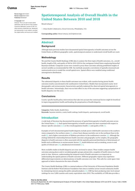 PDF Spatiotemporal Analysis Of Overall Health In The United States