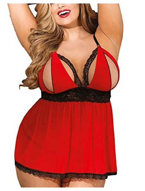 Buy Women S Plus Size Lingerie Red Babydoll Lace Split Cup Sleepwear