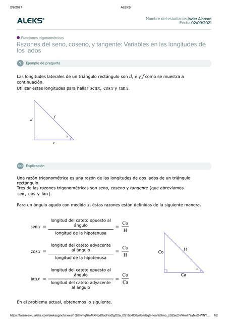 Razones Del Seno Coseno Y Tangente Variables En Las Longitudes Delos