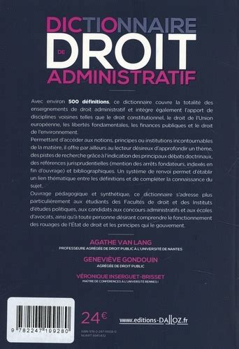 Dictionnaire De Droit Administratif Agathe Van Lang Livres Furet