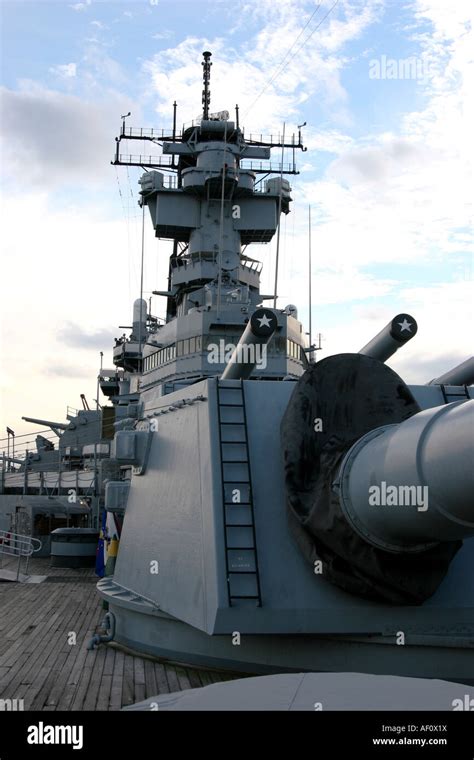 USS New Jersey Museum, view from the main tower and cannons Stock Photo ...