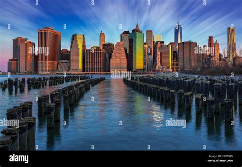 A New York City Day Begins -at the New York City skyline Stock Photo ...