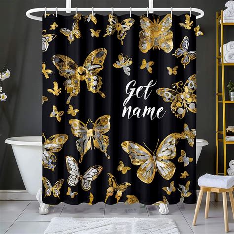 Luxurious Butterfly Shower Curtain Set With Metallic Butterflies On