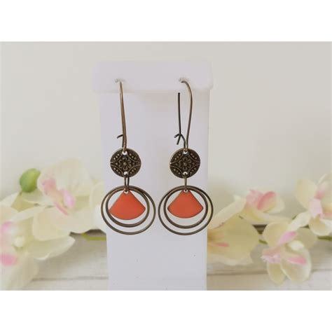 Kit Boucles D Oreilles Anneaux Bronze Et Sequin Mail Orange Kit