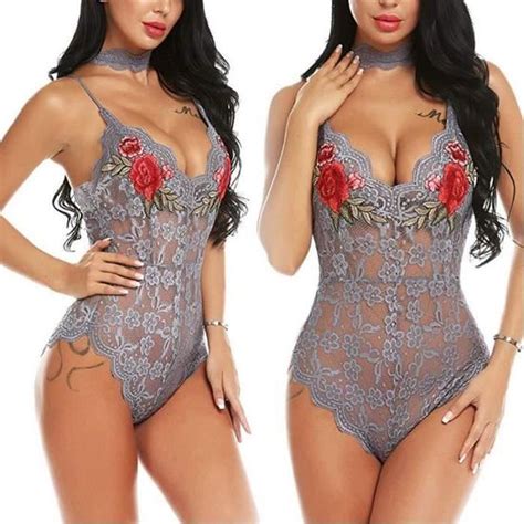 Lingerie Sexy En Dentelle Babydoll Avec String Dentelle Col V Nuisette Sexy Transparent Robe De