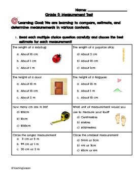 Grade 2 Measurement Test Based On Ontario S NEW Math Curriculum TPT