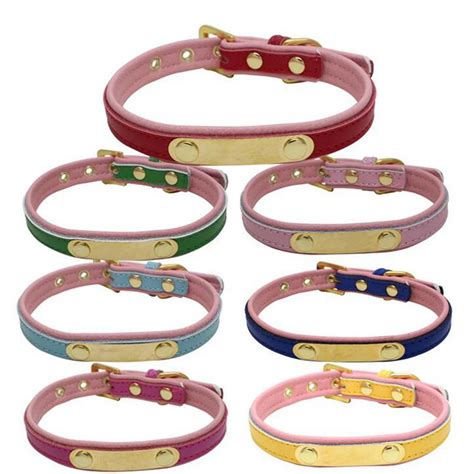 Soft Padded Leather Personalised Dog Collars Engraved Pet Puppy Dog ID ...