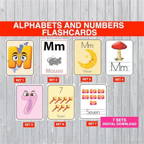 Alphabets and Numbers Flashcards Set, Montessori Flashcards, Pre-school ...