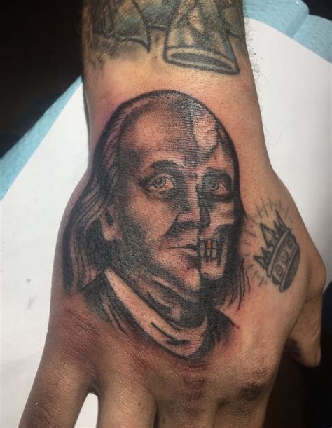 Two Faced Benjamin Franklin Tattoo Made By Jef Wright Hand Tattoos