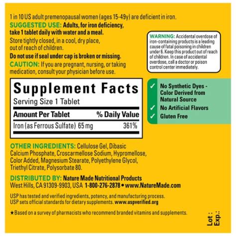 Nature Made® Iron Tablets 65mg, 180 ct - Kroger