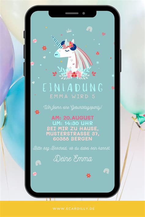 Einladung Zum Kindergeburtstag Mit Einhorn Und Pastell Farben