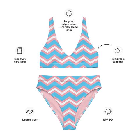 Transgender Swimwear Transgender MTF Bikini Trans Pride Flag High Waisted Recycled Eco