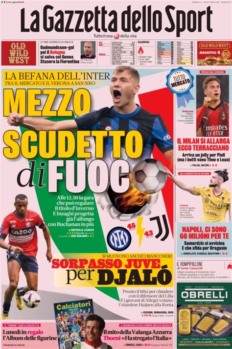 Milan Le Prime Pagine Dei Quotidiani Sportivi Di Oggi Gennaio