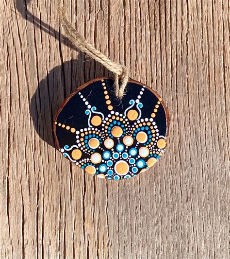 Hand Painted Rustic Wood Slice Ornament Set Blue Sunflower Etsy