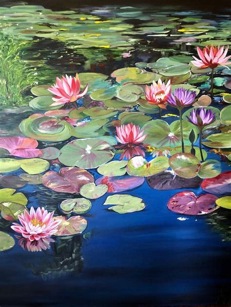 Lotus Painting Water Lillies Lilly Pad Lotus Pond Original