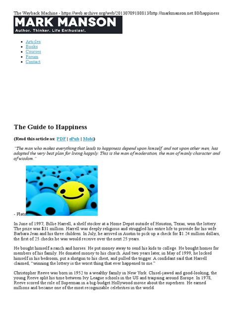 The Guide To Happiness - Mark Manson | PDF | Happiness | Self Esteem