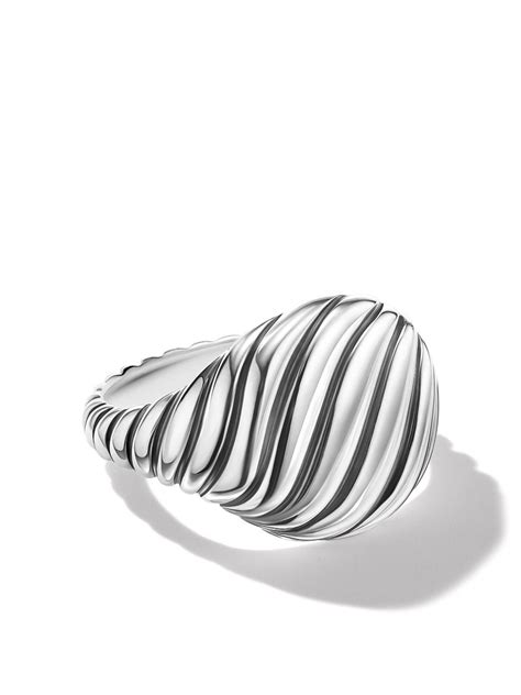 David Yurman Sterling Silver Sculpted Cable Pinky Ring 13mm Silver