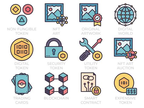 Nft Non Fungible Token Icon Set In Color Line Style By Becris On Dribbble