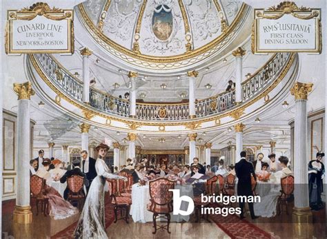 Image Of First Class Dining Room Aboard Rms Lusitania Colour Litho