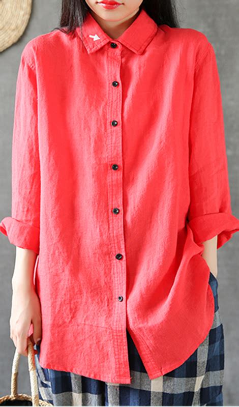 Long Sleeve Spring Summer Women Casual Blouse Cotton Linen Shirts Women Tops DZA2005312 | Linen ...