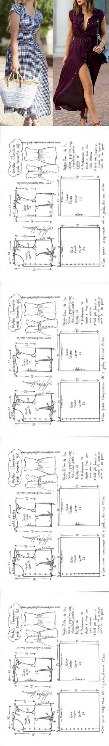 Выкройки на 10 размеров Vestido chamesier midi manga japonesa DIY