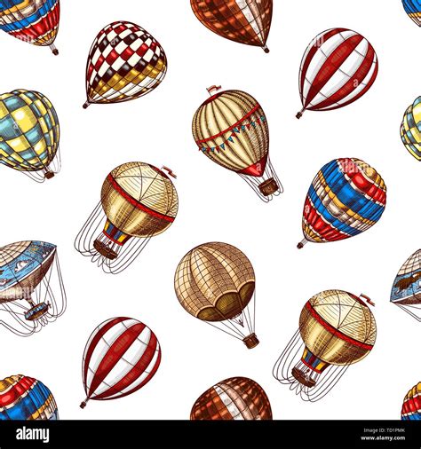 Hot Air Balloons Seamless Pattern Vector Retro Flying Airships