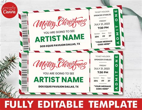 Christmas Concert Ticket Template Editable Event Ticket Canva Template