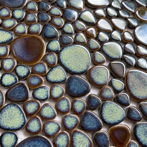 Green Porcelain Pebble Tile Heart Shaped Mosaic Glazed Wall Tiles