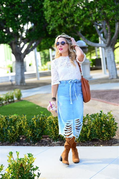 Distressed Denim Skirt Lace Top The Hunter Collector