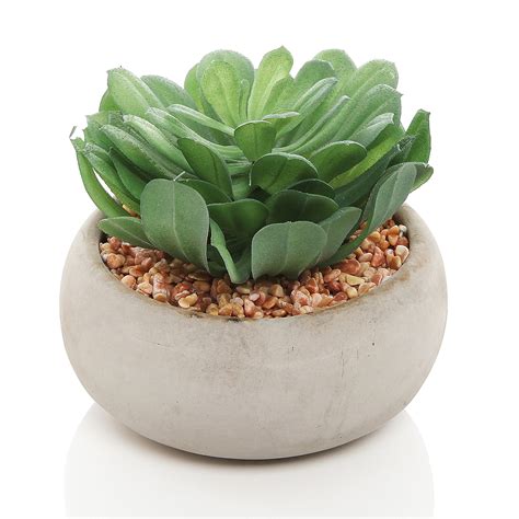 Buy Mygift Life Like Green Artificial Succulent In Round Modern Gray