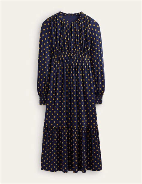 Ruched Jersey Midi Tea Dress French Navy Spot Boden Us