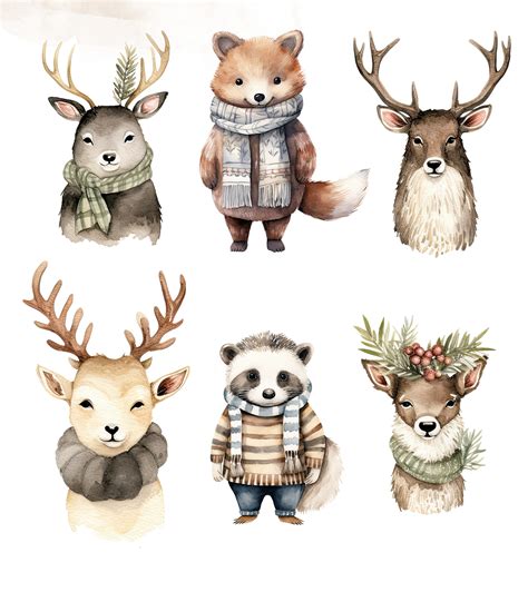 30 Watercolor Winter Animals Clipart, Winter Animals in Sweaters ...