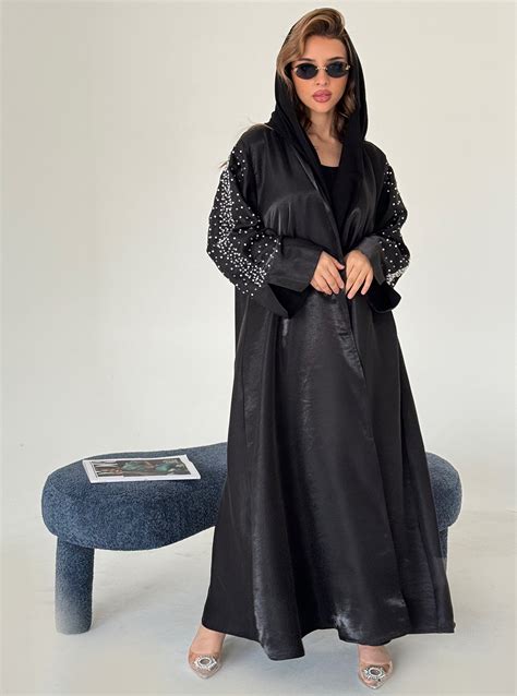 Crystal Pearls Luxury Abaya Adorned With Crystals And Pearls On The