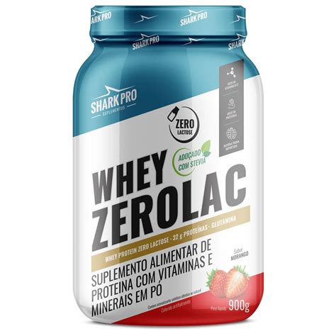 Whey ZeroLac 900g Morango Shark Pro OtimaNutri