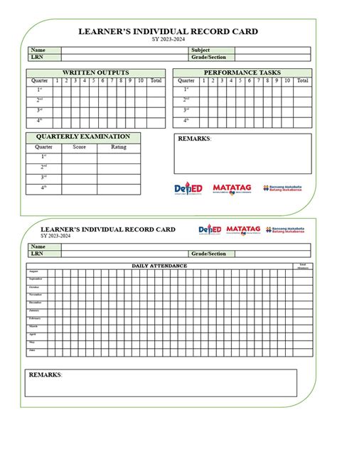 Learner S Individual Record Card Pdf