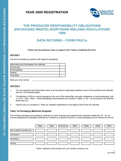 Fillable Online Doeni Gov Form PRU 1a For The Calendar Year 1999