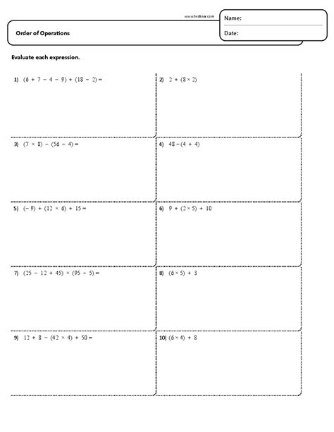 Order of Operations worksheets