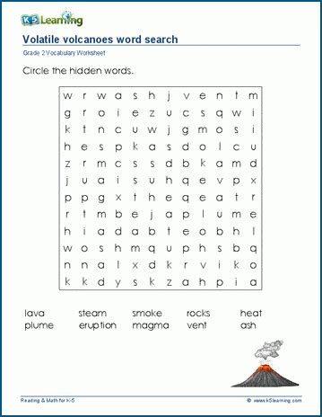 Volatile Volcanoes Word Search K5 Learning