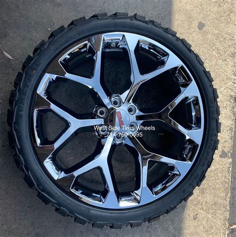 24 SNOWFLAKE CHROME WHEELS Yukon Sierra Silverado Tahoe 33 Mud MT