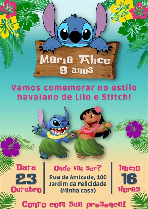 Convite Digital Lilo E Stitch Virtual Online Whatsapp Elo