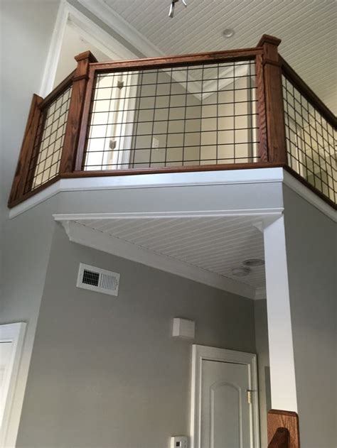 1st Floor View Stair Rail With Hogwire Loft Railing Rustic Stairs