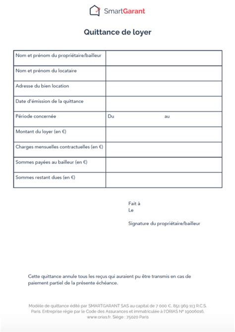 Modèle de quittance de loyer SmartGarant