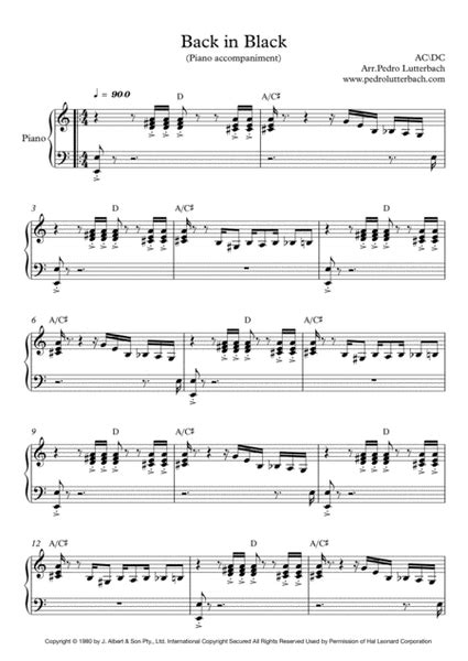 Back In Black By Ac Dc Piano Solo Digital Sheet Music Sheet Music Plus