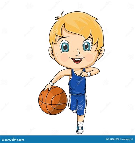 Kids Boy Cartoon Playing Basketball Stock Photo - Illustration of ...