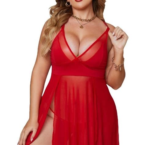 Unbranded Intimates Sleepwear Plus Size Red Mesh Babydoll Gstring Lingerie Set Poshmark