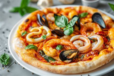 Seafood Pizza Pizza Ai Frutti Di Mare With Squid Rings Mussels And