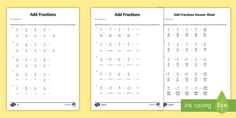 Year 6 Adding Fractions Worksheets Teaching Resources