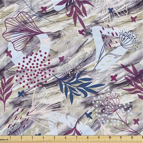 Ambesonne Floral Fabric By The Yard Grunge Leafy Pattern Meadow