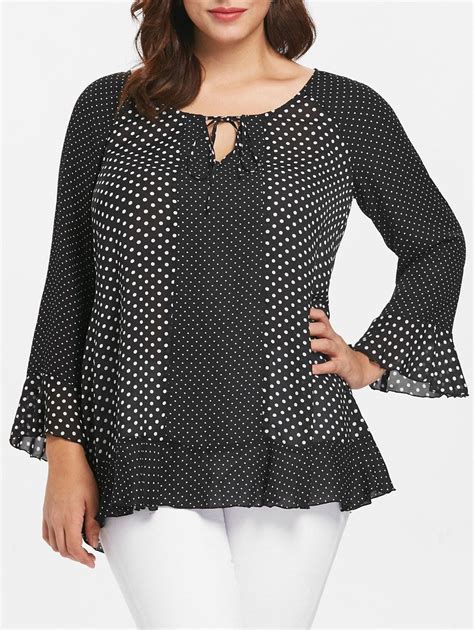 Polka Dot Plus Size Flare Sleeve Blouse Stylish Tops Clothes For